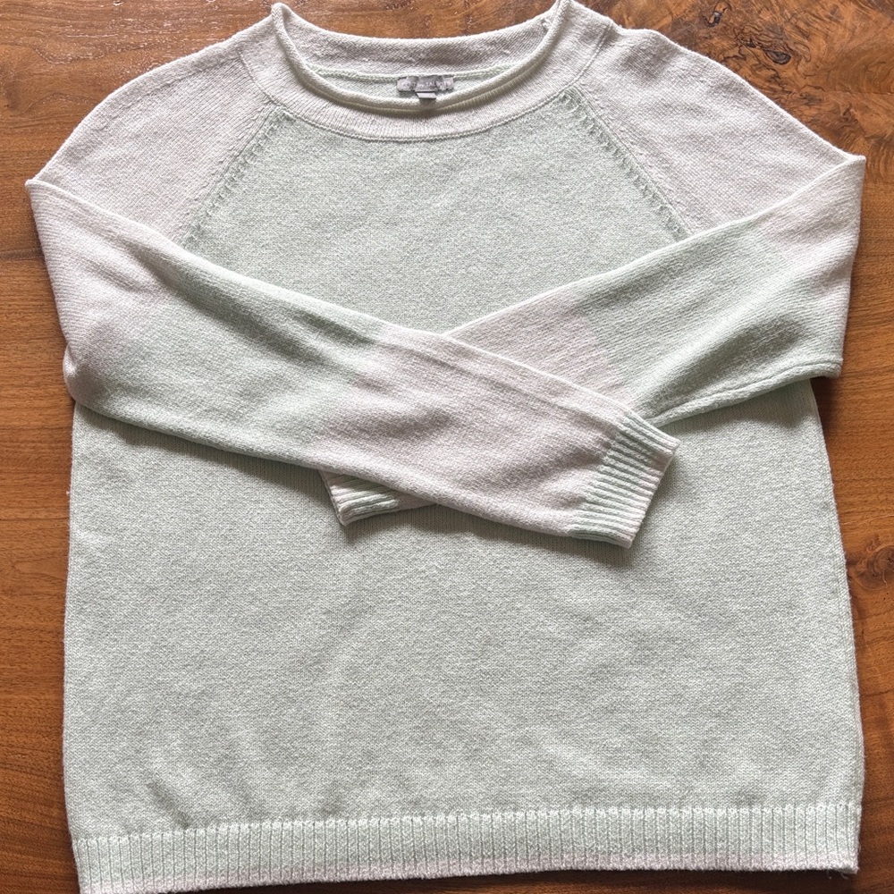 Talbots Mint Green and Cream Crewneck Sweater